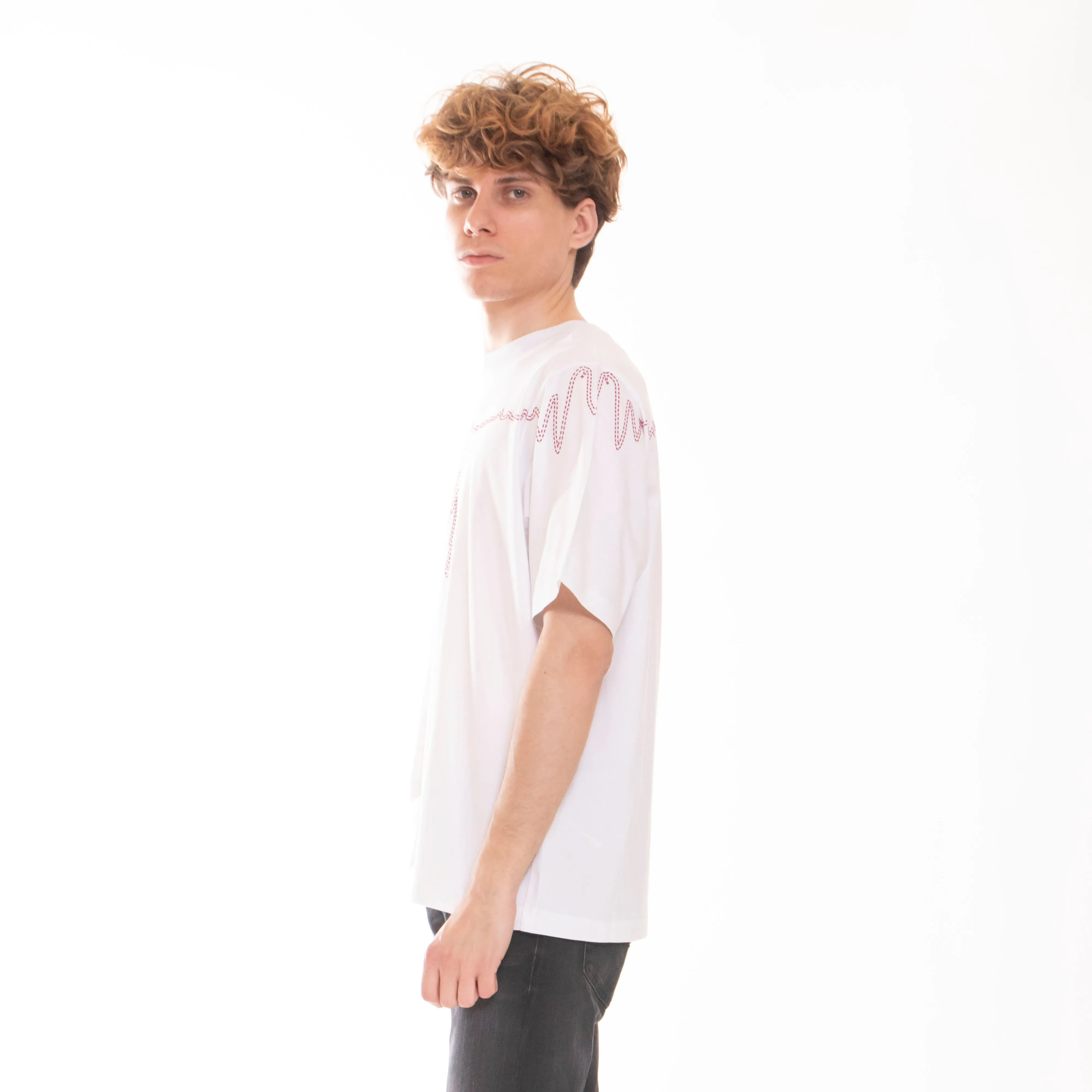MARCELO BURLON T-SHIRT STITCH WINGS OVER WHITE BRICK RED